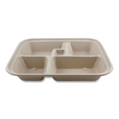 Fiber Containers, Bento Box, 5-Compartment, 12 x 9.5 x 2, Natural, Paper, 300/Carton