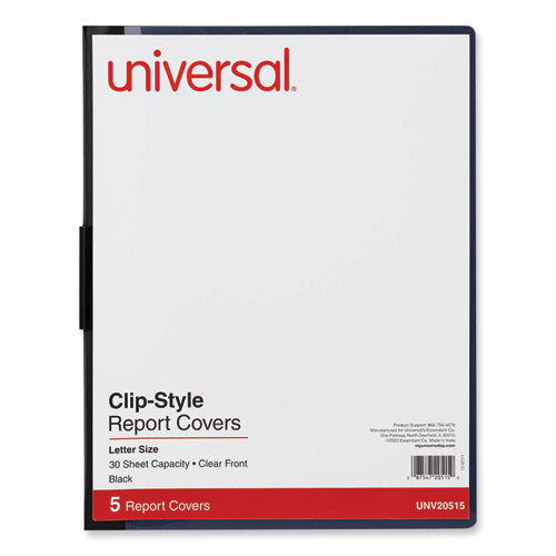 Clip-Style Report Cover, Clip Fastener, 8.5 x 11, Clear/Black, 5/Pack