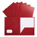 Two-Pocket Plastic Folders, 100-Sheet Capacity, 11 x 8.5, Red, 10/Pack