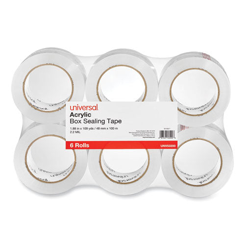 Deluxe General-Purpose Acrylic Box Sealing Tape, 2 mil, 3" Core, 1.88" x 109 yds, Clear, 6/Pack