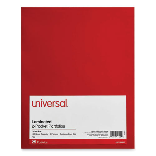 Laminated Two-Pocket Folder, Cardboard Paper, 100-Sheet Capacity, 11 x 8.5, Red, 25/Box