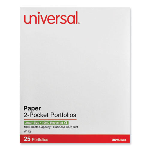 Two-Pocket Portfolio, Embossed Leather Grain Paper, 11 x 8.5, White, 25/Box