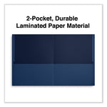 Two-Pocket Portfolio, Embossed Leather Grain Paper, 11 x 8.5, Dark Blue, 25/Box