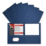 Two-Pocket Portfolio, Embossed Leather Grain Paper, 11 x 8.5, Dark Blue, 25/Box