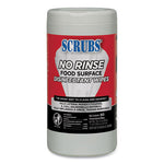 No Rinse Food Surface Disinfectant Wipes, 1-Ply, 7 x 8, Unscented, White, 80/Canister, 6/Carton