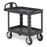 Heavy-Duty Utility Cart with Lipped Shelves, Plastic, 2 Shelves, 750 lb Capacity, 26" x 55" x 33.25", Black