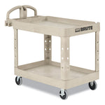 Heavy-Duty Utility Cart with Lipped Shelves, Plastic, 2 Shelves, 500 lb Capacity, 17.13" x 38.5" x 38.88", Beige