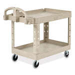 Heavy-Duty Utility Cart with Lipped Shelves, Plastic, 2 Shelves, 500 lb Capacity, 25.9" x 45.2" x 32.2", Beige