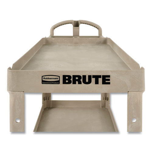 Heavy-Duty Utility Cart with Lipped Shelves, Plastic, 2 Shelves, 500 lb Capacity, 25.9" x 45.2" x 32.2", Beige