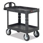 Heavy-Duty Utility Cart with Lipped Shelves, Plastic, 2 Shelves, 500 lb Capacity, 25.9" x 45.2" x 32.2", Black