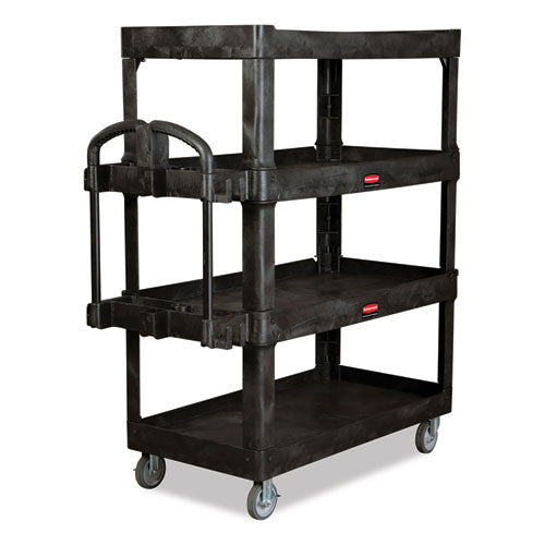 Heavy-Duty Ergo Utility Cart, Plastic, 4 Shelves, 700 lb Capacity, 24.35" x 54.1" x 62.4", Black