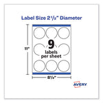 Laser/Inkjet Media Labels, Inkjet/Laser Printers, 2.5" dia, Matte White, 9 Labels/Sheet, 25 Sheets/Pack