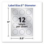 Round Labels, Inkjet Printers, 2" dia, Silver, 12/Sheet, 8 Sheets/Pack