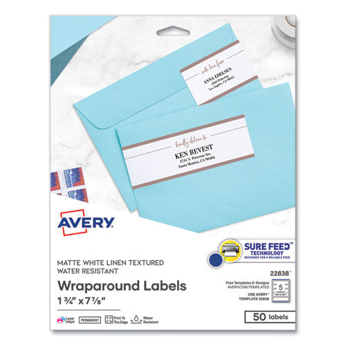 Rectangle Labels, Inkjet/Laser Printers, 7.85 x 1.75, Textured White, 5/Sheet, 10 Sheets/Pack