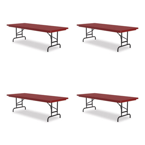 Adjustable Folding Tables, Rectangular, 72" x 30" x 22" to 32", Red Top, Black Base, 4/Pallet