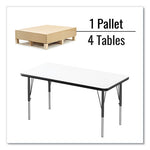 Markerboard Activity Tables, Rectangular, 60" x 24" x 19" to 29", White Top, Black Legs, 4/Pallet