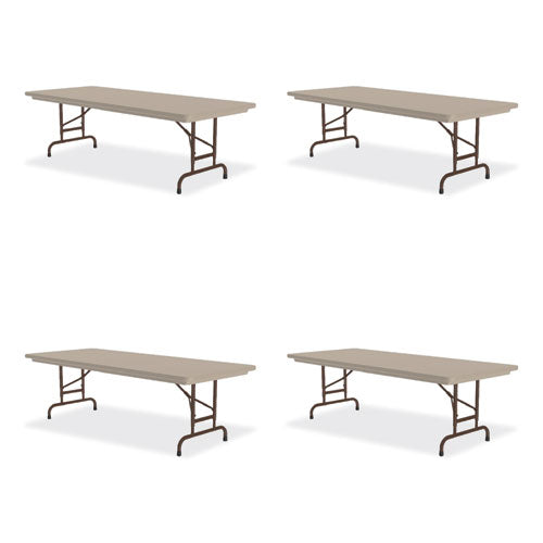 Adjustable Folding Tables, Rectangular, 60" x 30" x 22" to 32", Mocha Top, Brown Legs, 4/Pallet