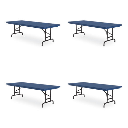 Adjustable Folding Tables, Rectangular, 60" x 30" x 22" to 32", Blue Top, Black Legs, 4/Pallet