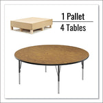 Height Adjustable Activity Tables, Round, 60" x 19" to 29", Medium Oak Top, Black Legs, 4/Pallet