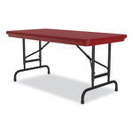 Adjustable Folding Table, Rectangular, 48" x 24" x 22" to 32", Red Top, Black Legs, 4/Pallet