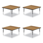 Adjustable Activity Tables, Square, 48" x 48" x 19" to 29", Medium Oak Top, Black Legs, 4/Pallet