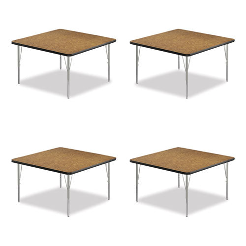 Adjustable Activity Tables, Square, 48" x 48" x 19" to 29", Medium Oak Top, Silver Legs, 4/Pallet