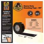 Heavy Duty Mounting Tape, Permanent, Holds Up to 30 lbs, 1" x 60", Black