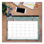 Greta Academic Year Desk Pad Calendar, Floral Artwork, 22 x 17, Green/White/Pink Sheets, 12-Month (July to June): 2023-2024