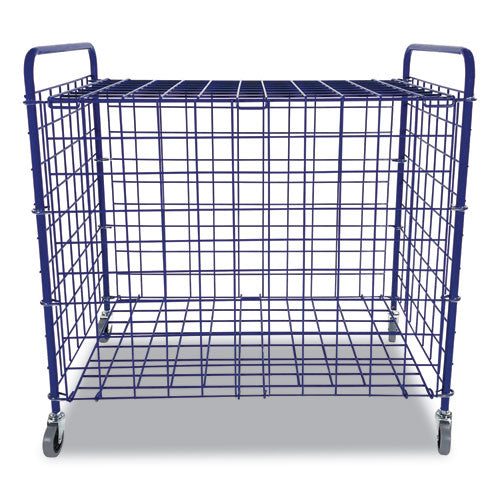 Lockable Ball Storage Cart, Fits Approximately 24 Balls, Metal, 37" x 22" x 20", Blue