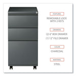 File Pedestal with Full-Length Pull, Left or Right, 3-Drawers: Box/Box/File, Legal/Letter, Charcoal, 14.96" x 19.29" x 27.75"