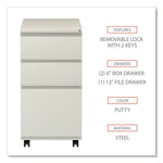 File Pedestal with Full-Length Pull, Left or Right, 3-Drawers: Box/Box/File, Legal/Letter, Putty, 14.96" x 19.29" x 27.75"