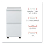 File Pedestal with Full-Length Pull, Left or Right, 2 Legal/Letter-Size File Drawers, Light Gray, 14.96" x 19.29" x 27.75"