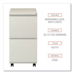 File Pedestal with Full-Length Pull, Left or Right, 2 Legal/Letter-Size File Drawers, Putty, 14.96" x 19.29" x 27.75"