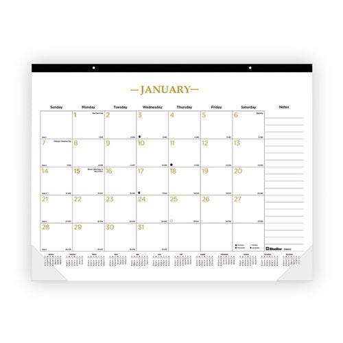 Gold Collection Monthly Desk Pad Calendar, 22 x 17, White Sheets, Black Headband, Clear Corners, 12-Month (Jan to Dec): 2024