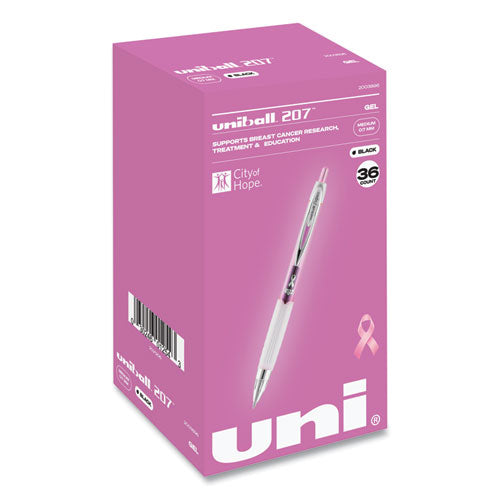 207 Office Pack Gel Pen, Retractable, Medium 0.7 mm, Black Ink, Pink/Translucent White Barrel, 36/Pack