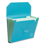 U-Eco 13-Pocket Expandable File, 9.75" Expansion, 13 Sections; Button/Elastic Closure, 1/12-Cut Tabs, Letter Size, Ocean