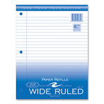 Loose Leaf Paper, 8 x 10.5, 3-Hole Punched, Wide Rule, White, 300 Sheets/Pack, 12 Packs/Carton, Ships in 4-6 Business Days