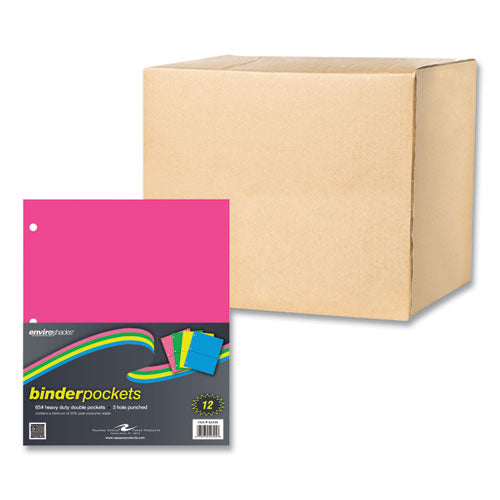 Binder Pocket, 9 w x 11 h, Assorted Colors, 144/Carton, Ships in 4-6 Business Days