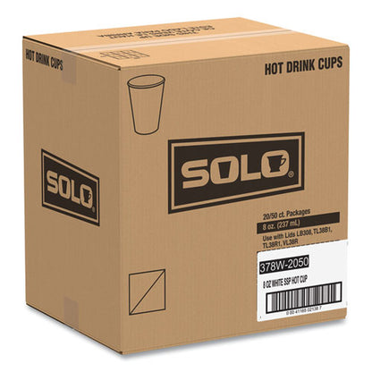 Single-Sided Poly Paper Hot Cups, 8 oz, White, 50/Bag, 20 Bags/Carton