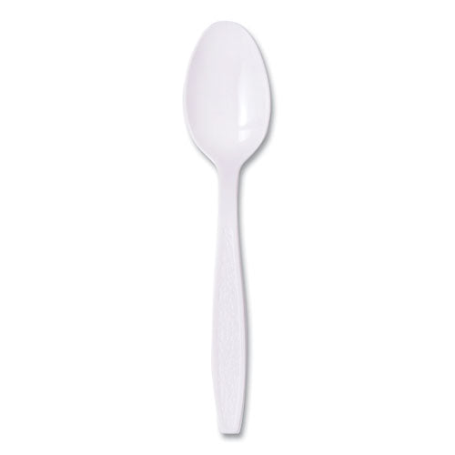 Guildware Extra Heavyweight Plastic Cutlery, Teaspoons, White, 100/Box, 10 Boxes/Carton