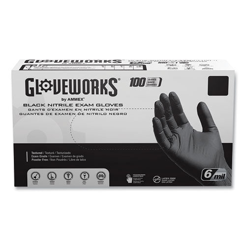 Nitrile Exam Gloves, Powder-Free, 6 mil, Large, Black, 100 Gloves/Box, 10 Boxes/Carton