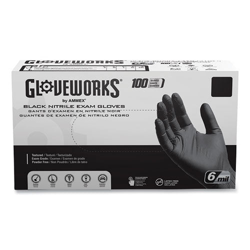 Nitrile Exam Gloves, Powder-Free, 6 mil, X-Large, Black, 100 Gloves/Box, 10 Boxes/Carton