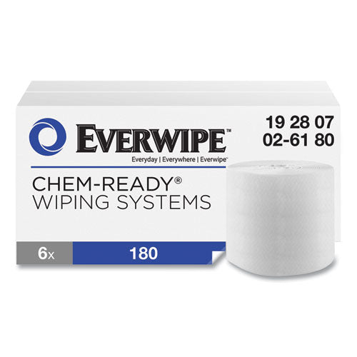 Chem-Ready Dry Wipes, 1-Ply, 5 x 2.16, Unscented, White, 180/Roll, 6 Rolls/Carton