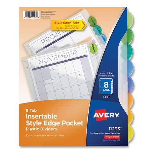 Insertable Style Edge Tab Plastic 1-Pocket Dividers, 8-Tab, 11.25 x 9.25, Translucent, 1 Set