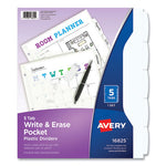 Write and Erase Durable Plastic Dividers with Straight Pocket, 5-Tab, 11.13 x 9.25, White, 1 Set