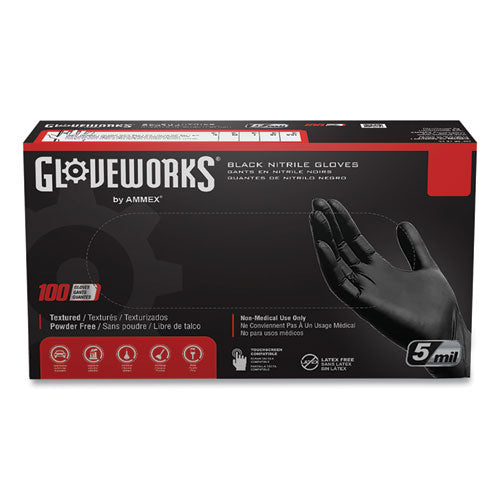 Industrial Nitrile Gloves, Powder-Free, 6 mil, Small, Black 100 Gloves/Box, 10 Boxes/Carton