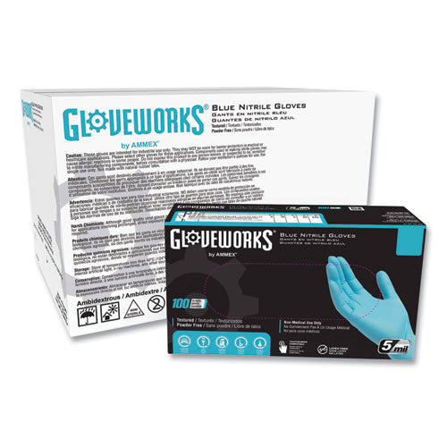 Industrial Nitrile Gloves, Powder-Free, 5 mil, Small, Blue, 100 Gloves/Box, 10 Boxes/Carton