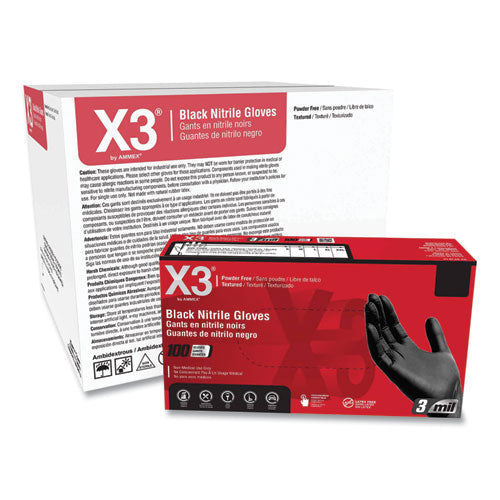 Industrial Nitrile Gloves, Powder-Free, 3 mil, X-Large, Black, 100/Box, 10 Boxes/Carton