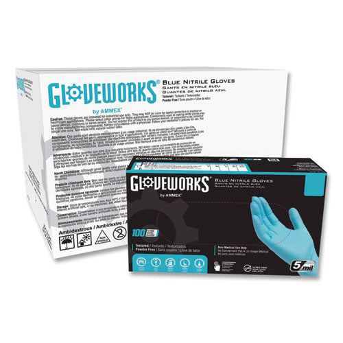 Industrial Nitrile Gloves, Powder-Free, 5 mil, Blue, X-Large, 100 Gloves/Box, 10 Boxes/Carton