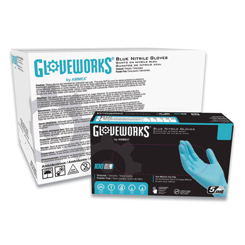 Industrial Nitrile Gloves, Powder-Free, 5 mil, Blue, Large, 100 Gloves/Box, 10 Boxes/Carton